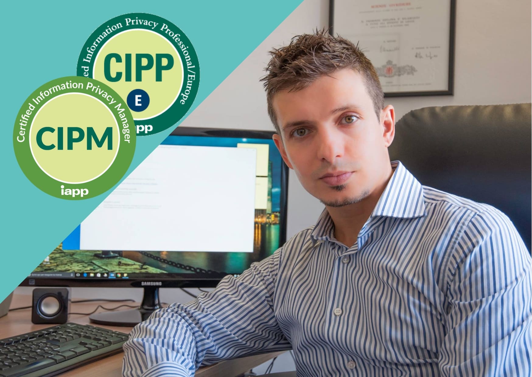Foto Avv. Massimo Bacci con certificazioni CIPP e CIPM